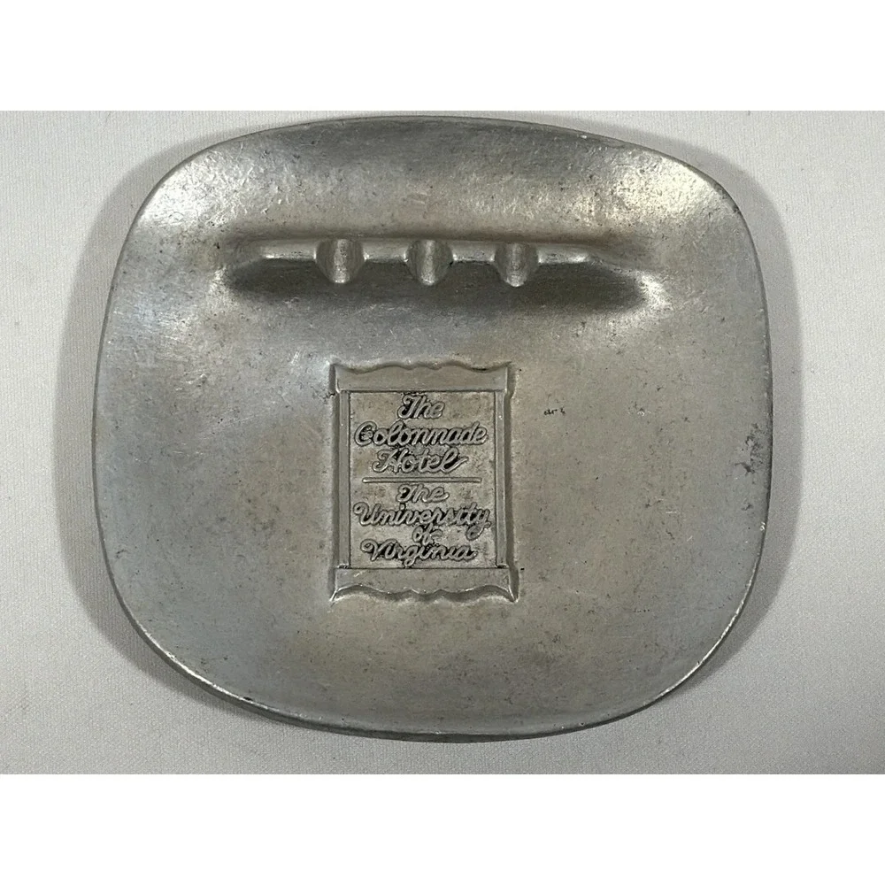 Vintage Pewter Ashtray Colonnade Hotel Virginia Old Money Retro Souvenir Decor
